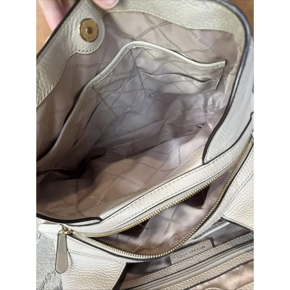 MICHAEL Michael Kors Carrie Large Pebbled Leather Shoulder Bag, Light Sand